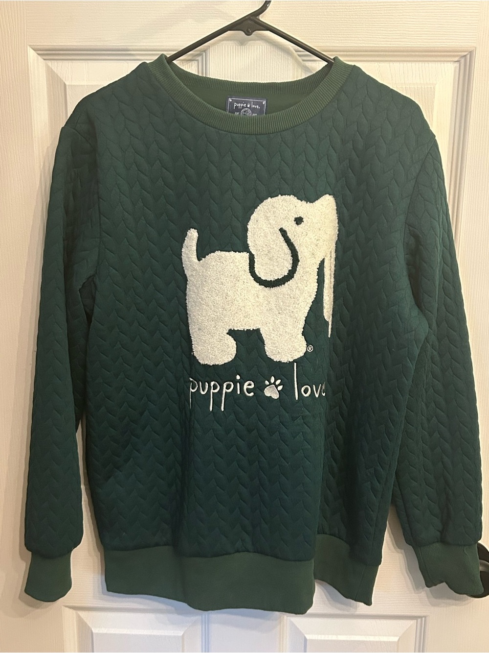 Puppie Love Green Quilted Chenille Logo Sweatshirt - Rare!